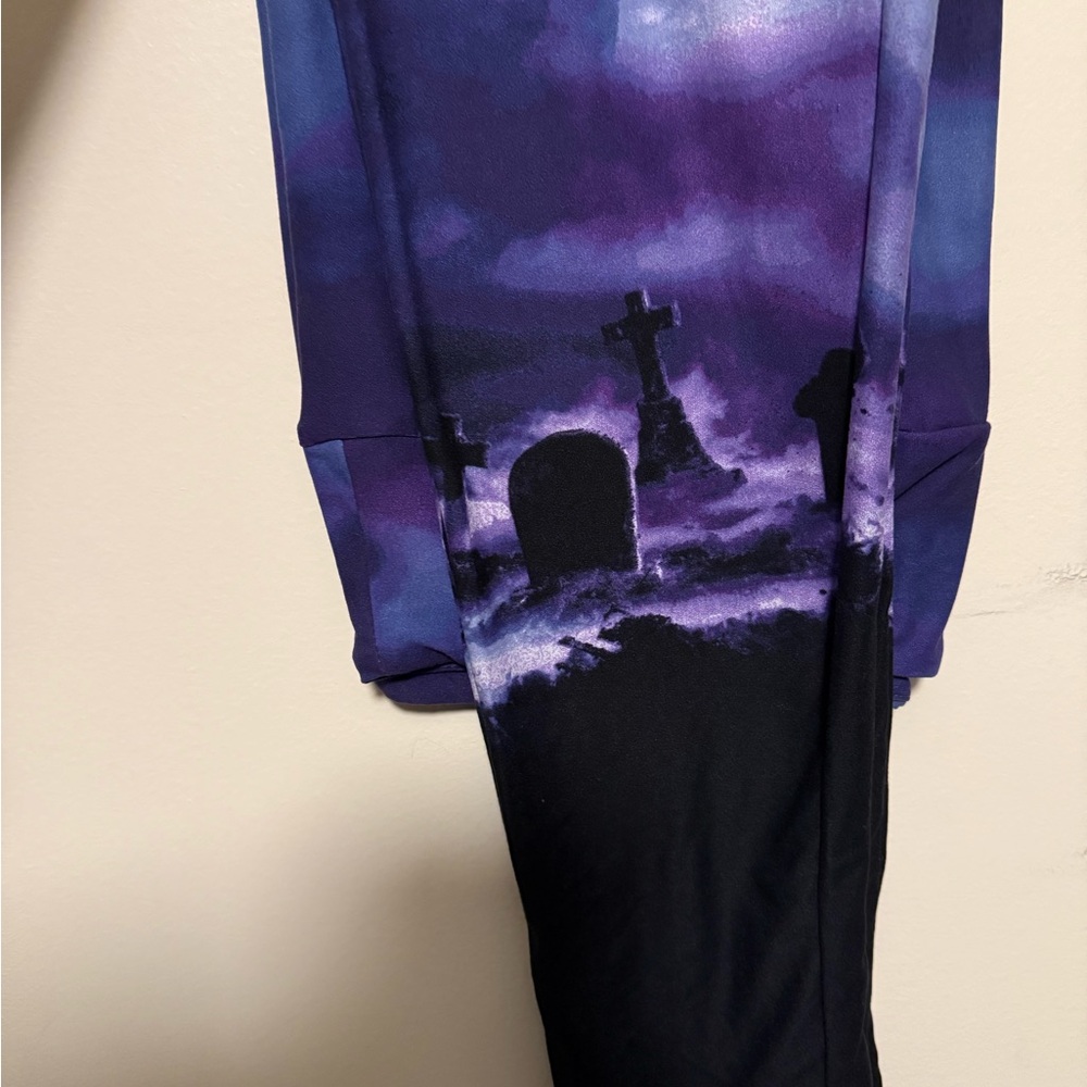 LuLaRoe Purple and Black Cemetery Scene Leggings